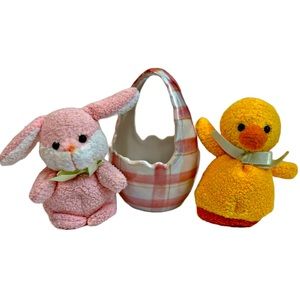 Russ Tiny Rabbit & Chick and Small Ceramic Easter Basket - Easter Decor